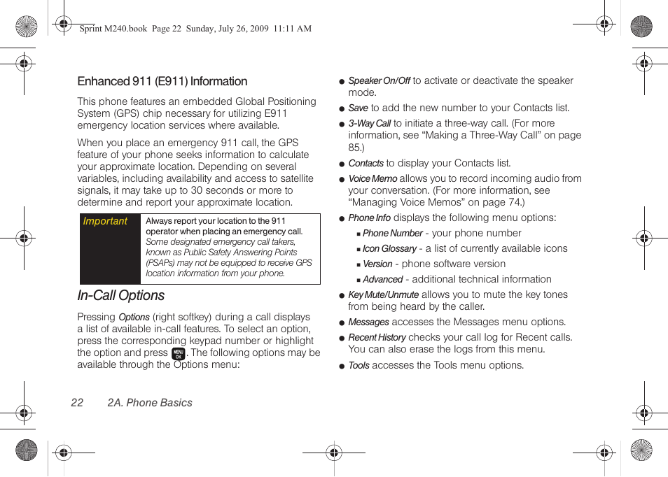 In-call options | Samsung SPH-M240ZKASPR User Manual | Page 34 / 137