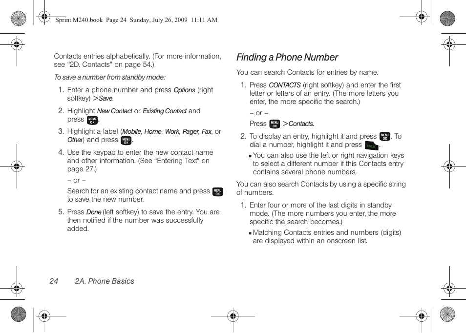 Finding a phone number | Samsung SPH-M240ZKASPR User Manual | Page 36 / 137