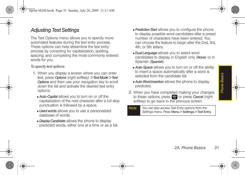 Adjusting text settings | Samsung SPH-M240ZKASPR User Manual | Page 43 / 137