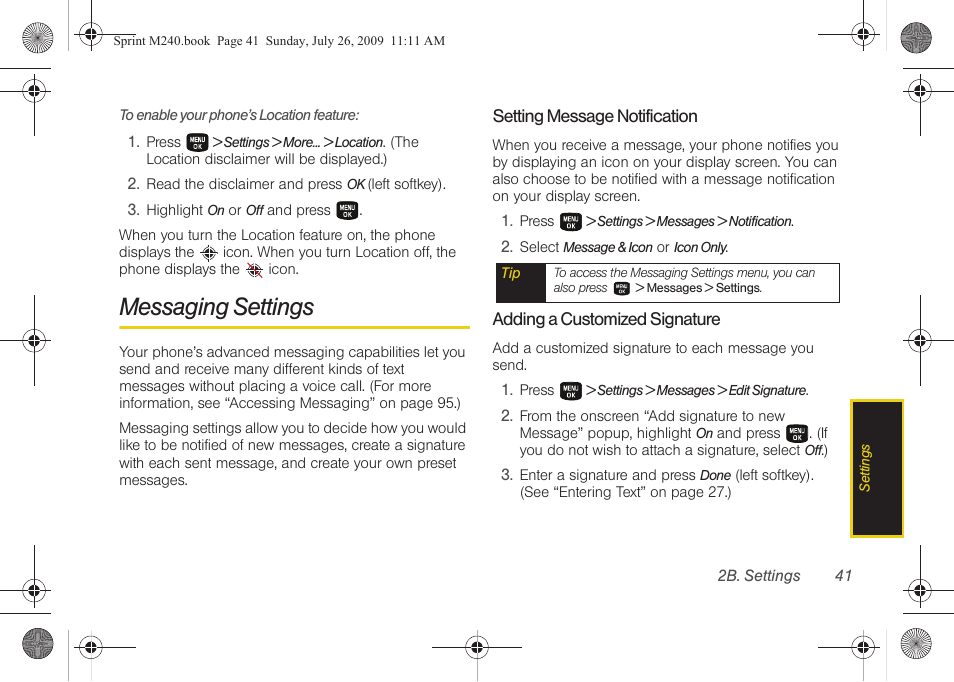 Messaging settings | Samsung SPH-M240ZKASPR User Manual | Page 53 / 137