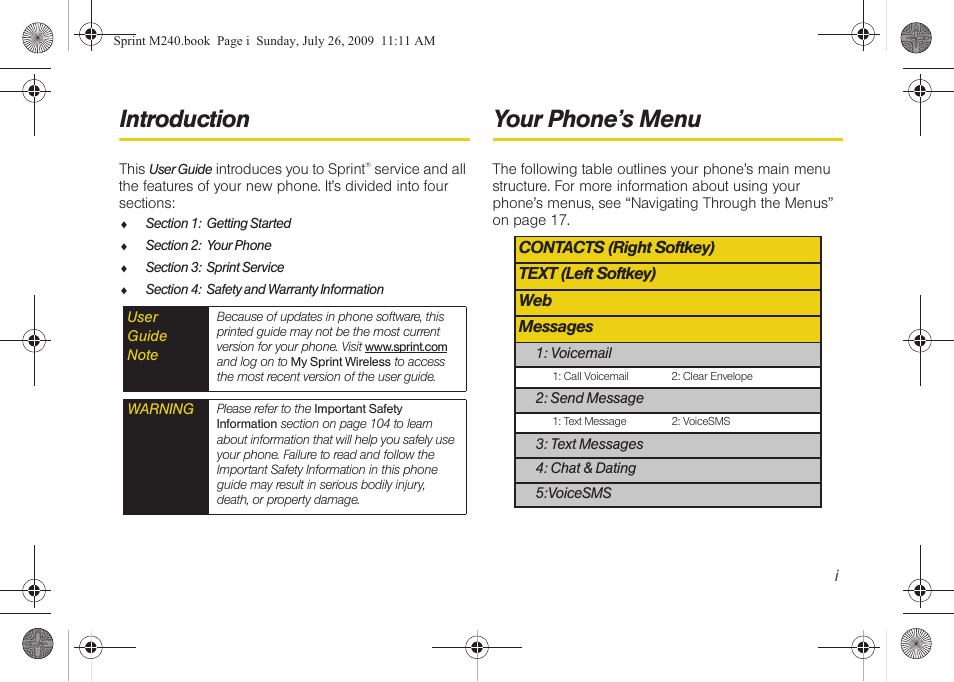 Introduction, Your phone’s menu | Samsung SPH-M240ZKASPR User Manual | Page 7 / 137