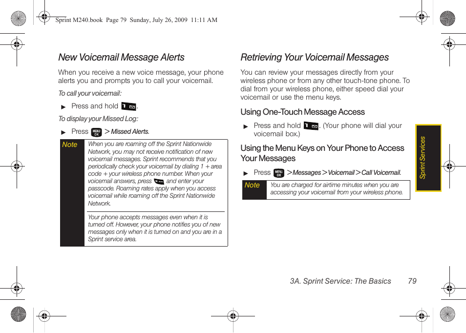 New voicemail message alerts, Retrieving your voicemail messages | Samsung SPH-M240ZKASPR User Manual | Page 91 / 137