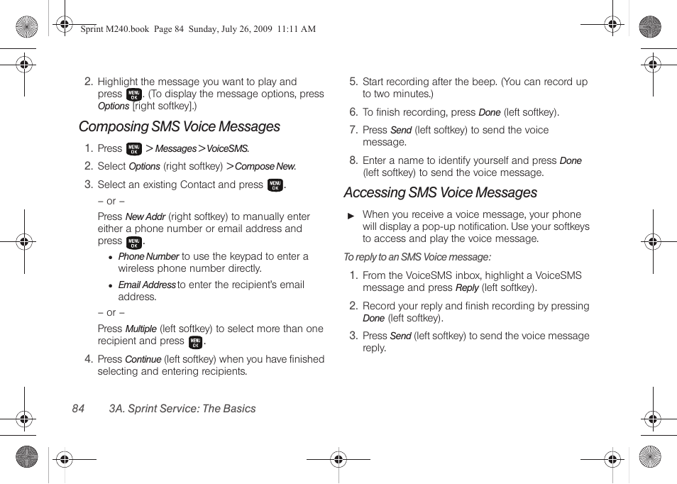 Composing sms voice messages, Accessing sms voice messages | Samsung SPH-M240ZKASPR User Manual | Page 96 / 137