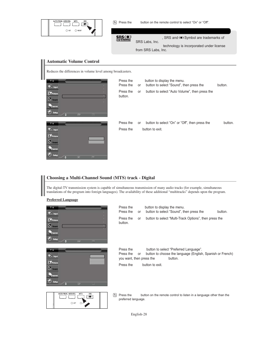 Automatic volume control | Samsung TXS3079WHX-XAA User Manual | Page 28 / 52