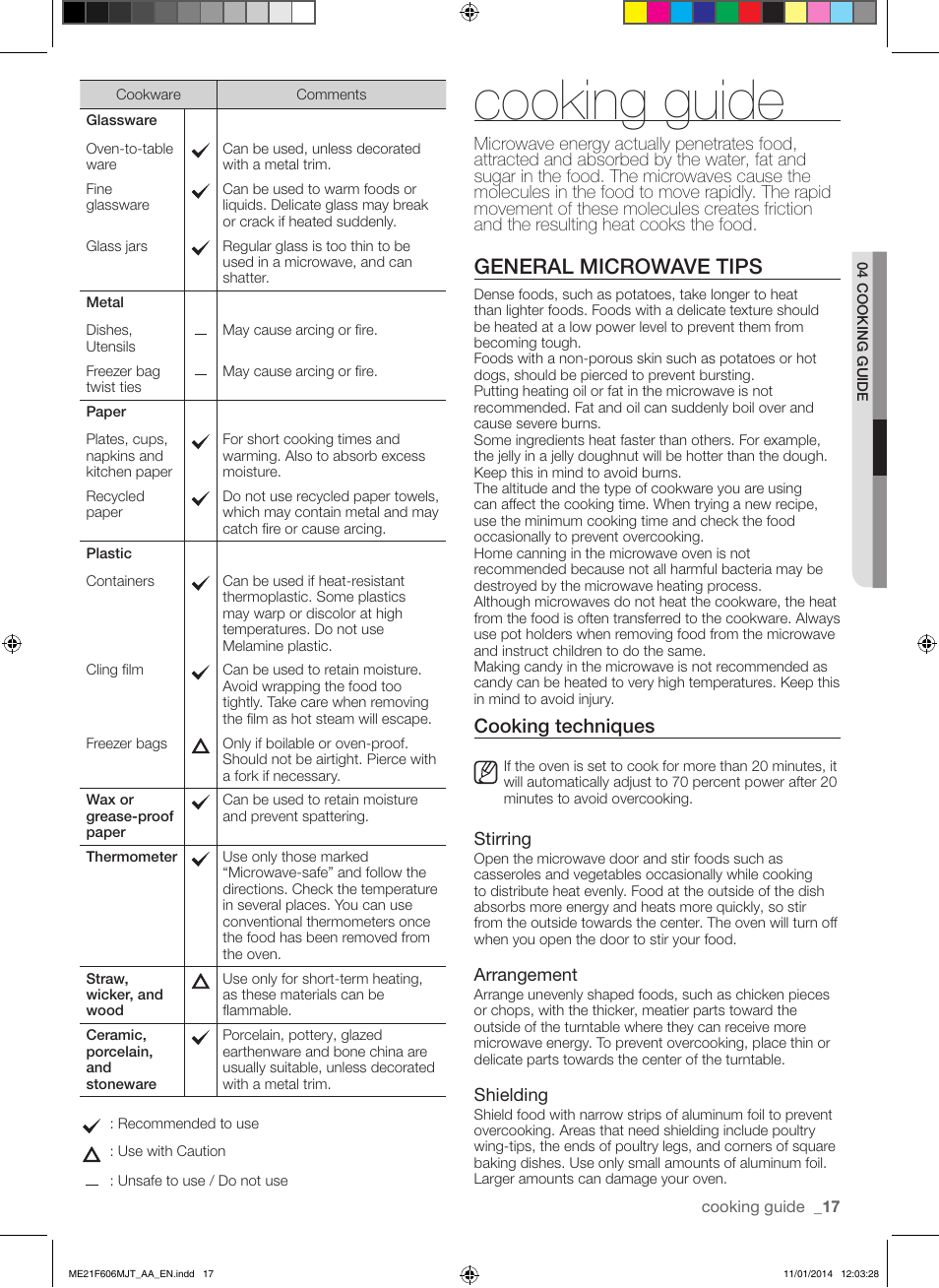 Cooking guide, General microwave tips, Cooking techniques | Samsung ME21F606MJT-AC User Manual | Page 17 / 52