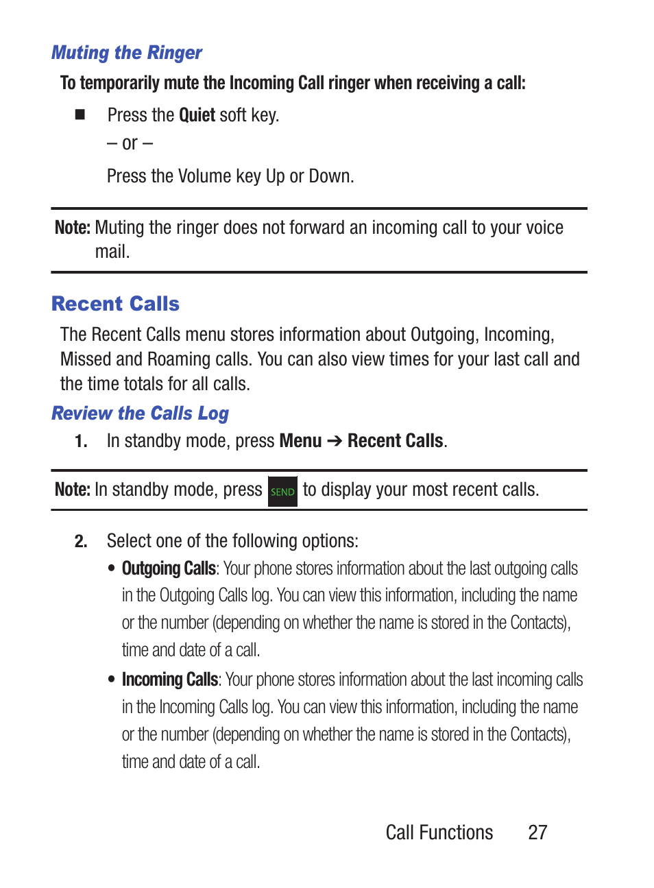 Recent calls | Samsung SCH-S380ZKATFN User Manual | Page 31 / 125