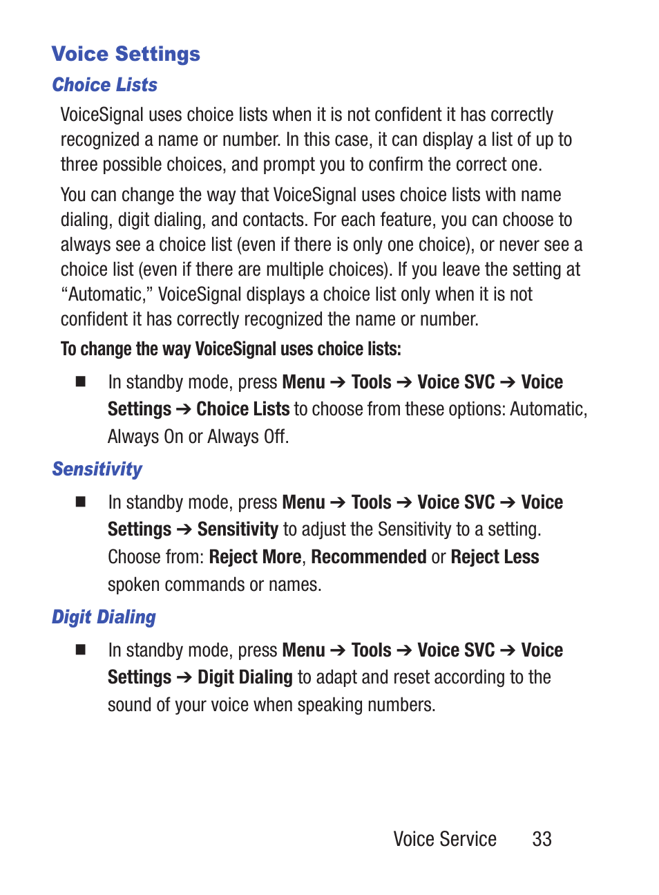 Voice settings | Samsung SCH-S380ZKATFN User Manual | Page 37 / 125