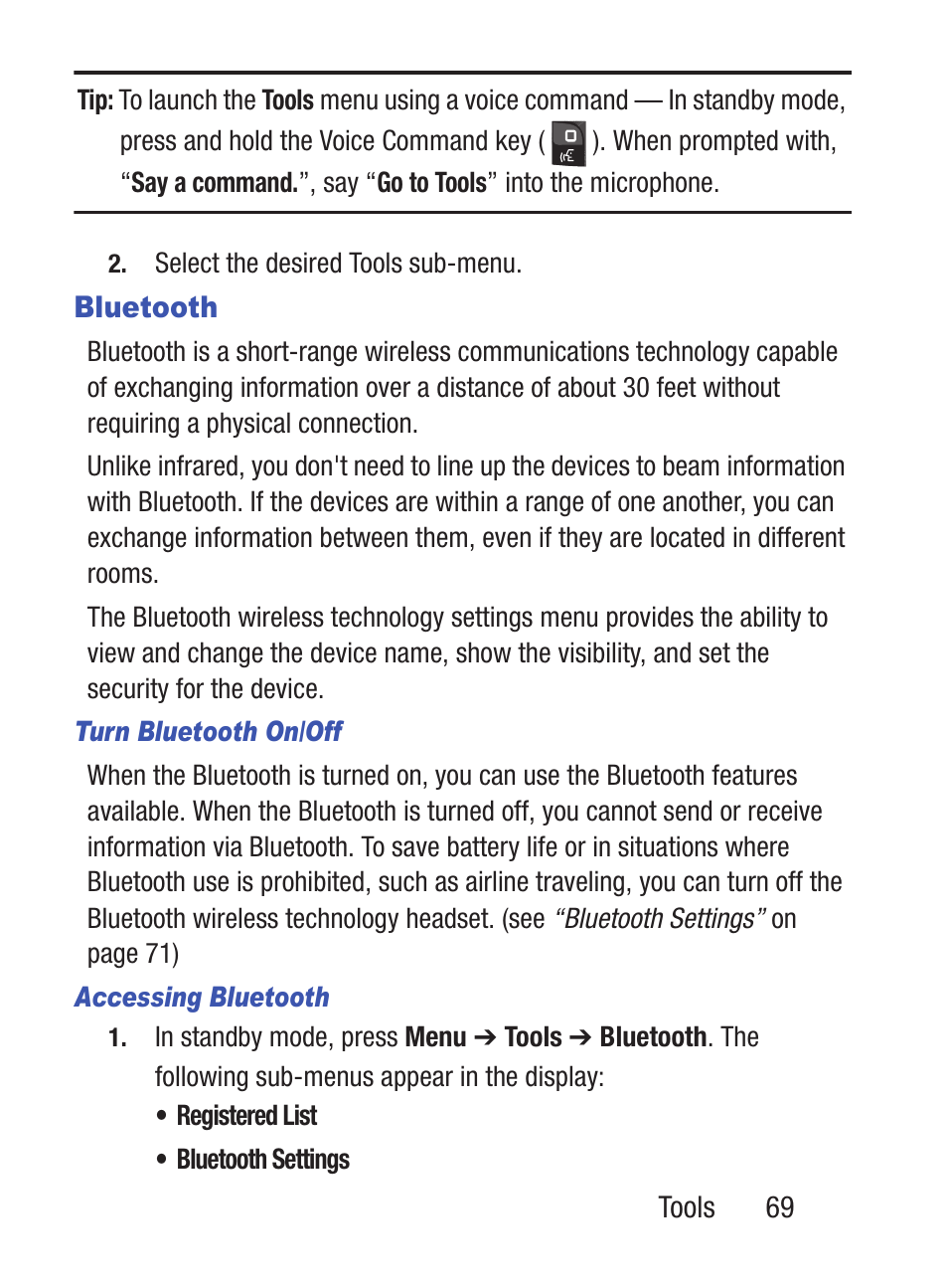 Bluetooth | Samsung SCH-S380ZKATFN User Manual | Page 73 / 125