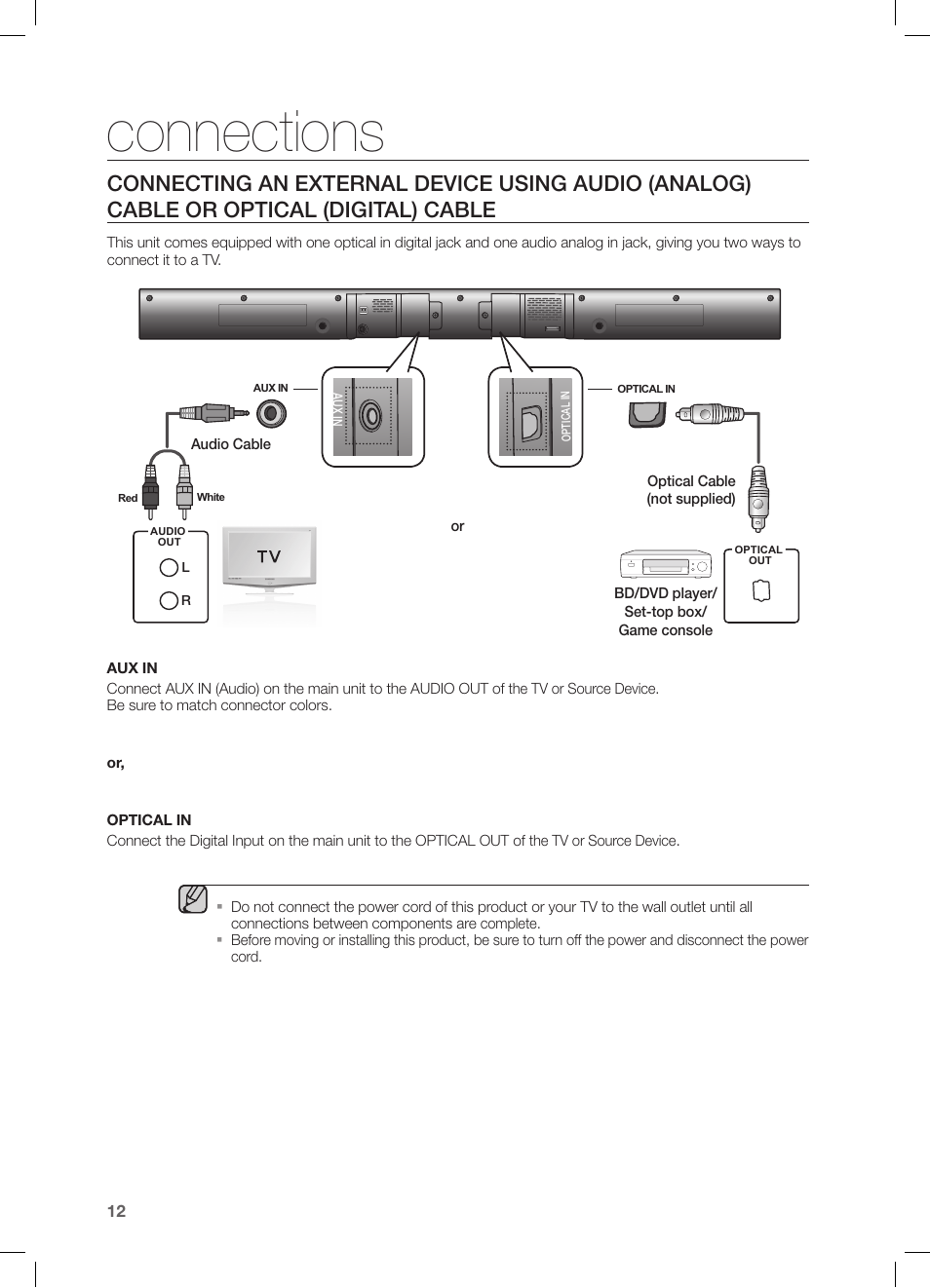 Connections | Samsung HW-F355-ZA User Manual | Page 12 / 24