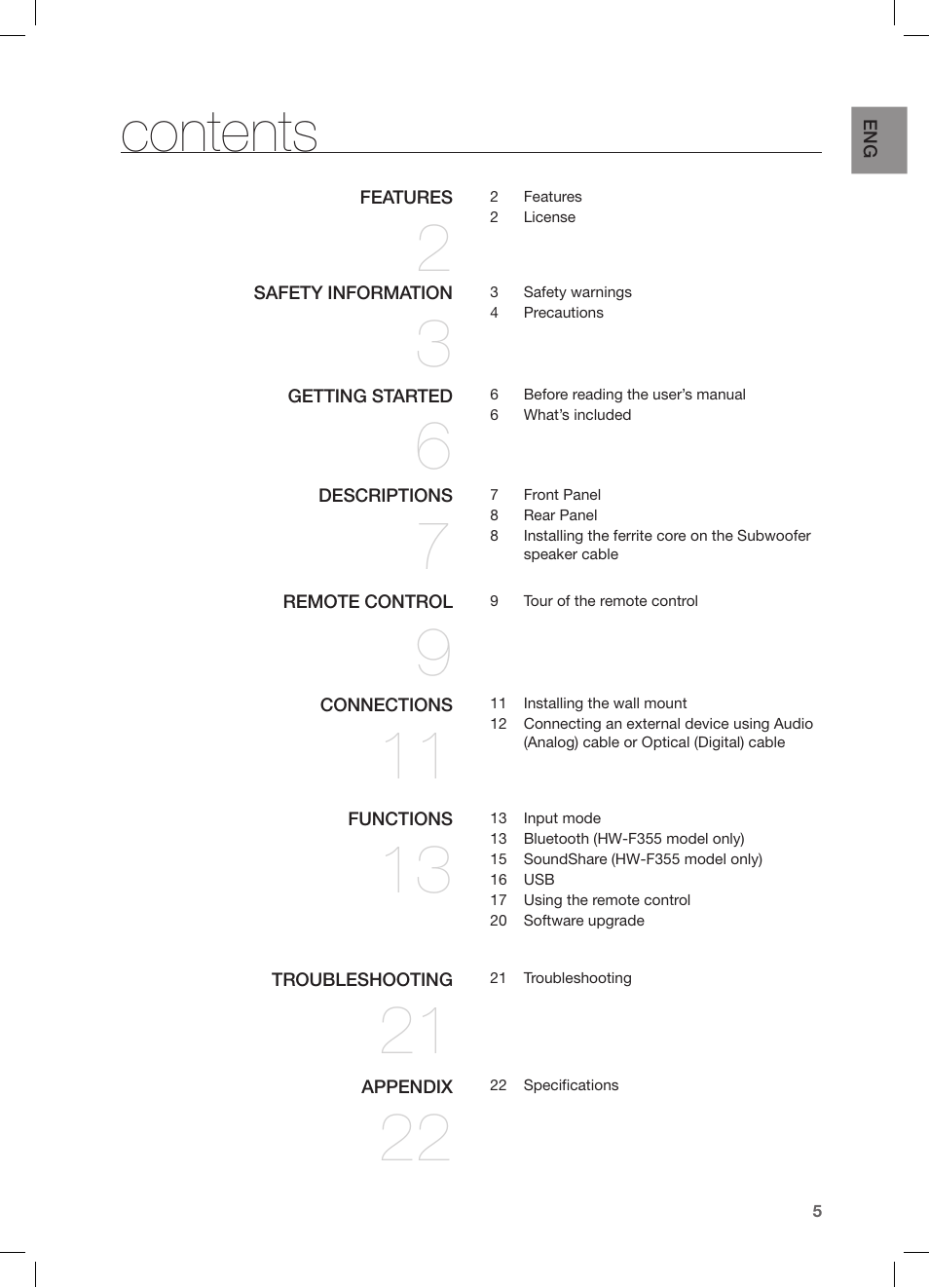Samsung HW-F355-ZA User Manual | Page 5 / 24