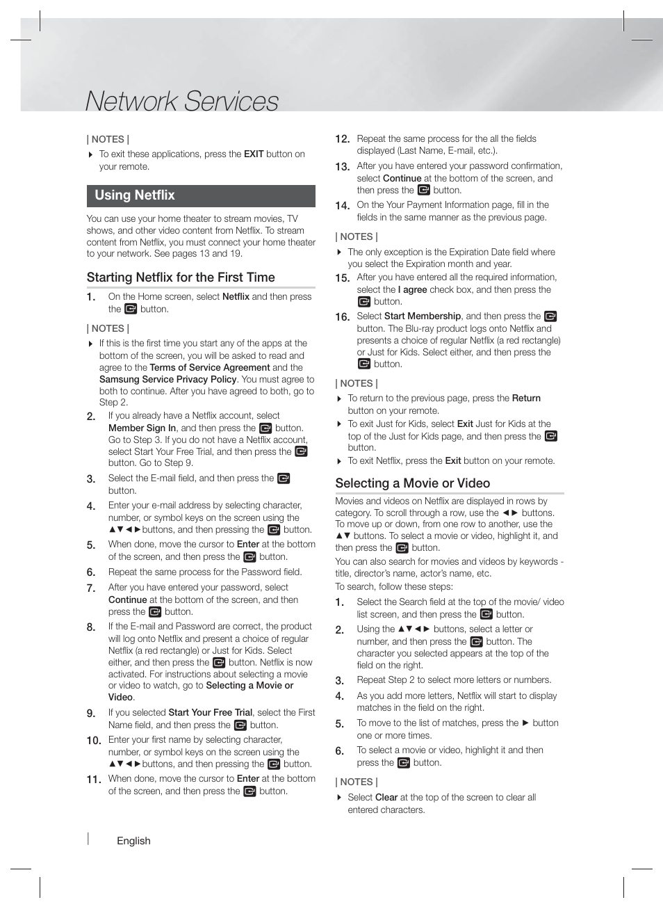 Network services, Using netflix | Samsung HT-F4500-ZA User Manual | Page 28 / 39