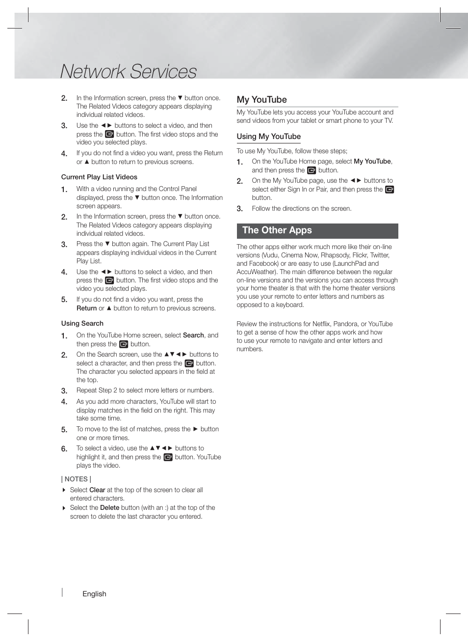 Network services, The other apps | Samsung HT-F4500-ZA User Manual | Page 30 / 39