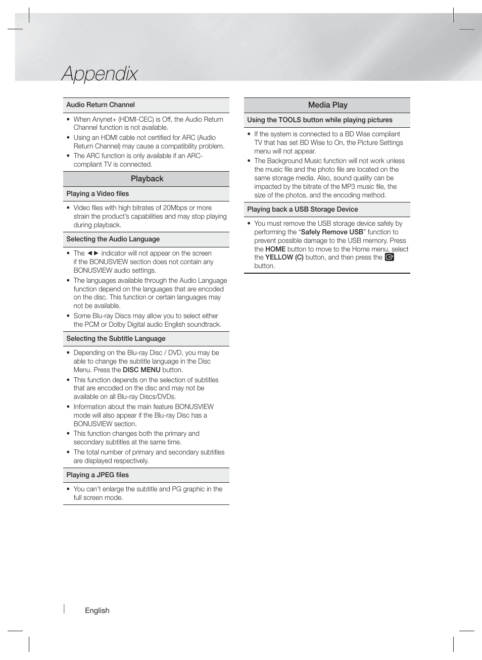 Appendix | Samsung HT-F4500-ZA User Manual | Page 32 / 39