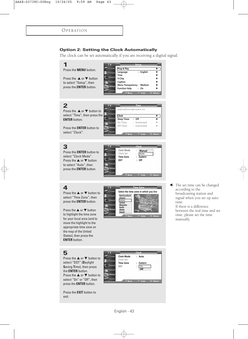 Option 2: setting the clock automatically | Samsung TXR3081WHX-XAA User Manual | Page 43 / 80