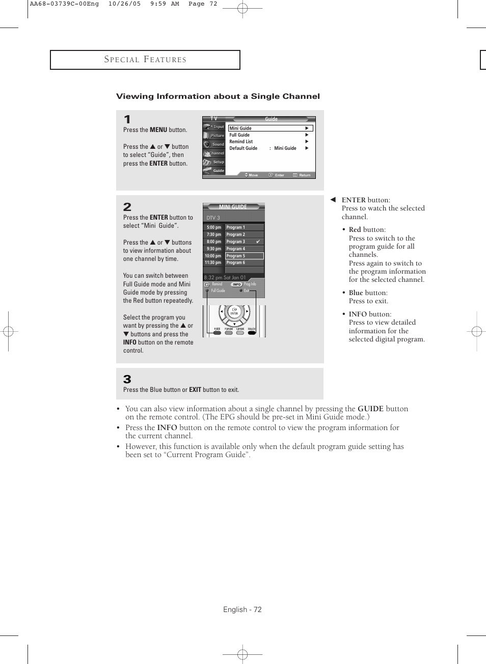 Viewing information about a single channel | Samsung TXR3081WHX-XAA User Manual | Page 72 / 80