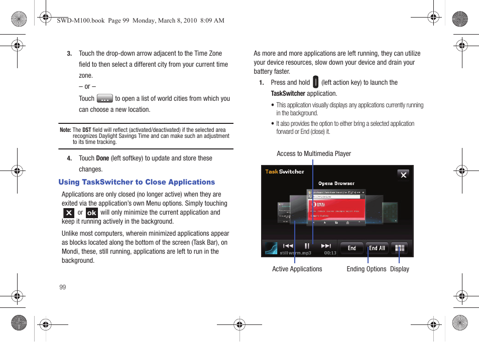 Using taskswitcher to close applications | Samsung SWD-M100ZKECLW User Manual | Page 102 / 159