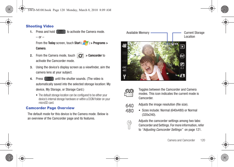 Shooting video | Samsung SWD-M100ZKECLW User Manual | Page 123 / 159