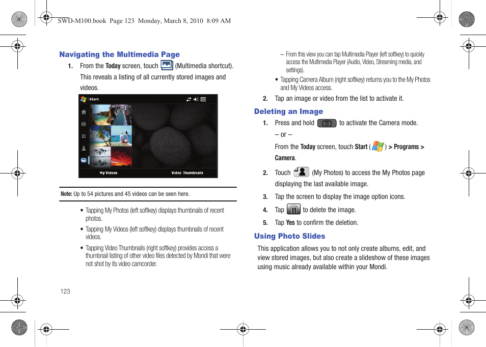 Deleting an image, Using photo slides | Samsung SWD-M100ZKECLW User Manual | Page 126 / 159