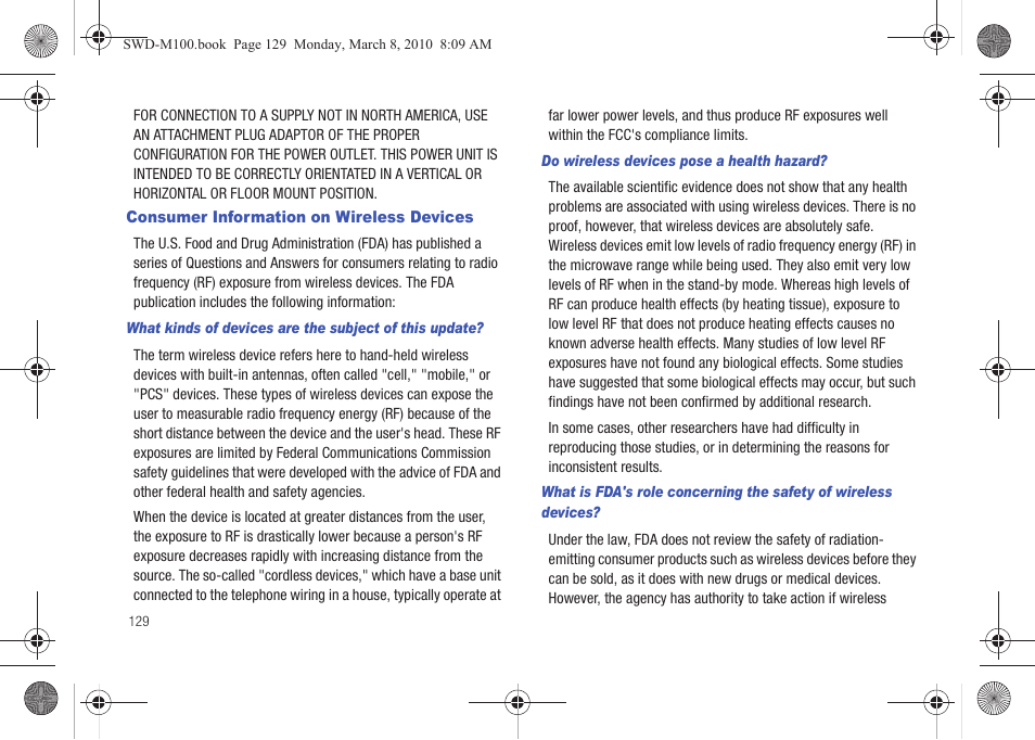 Consumer information on wireless devices | Samsung SWD-M100ZKECLW User Manual | Page 132 / 159