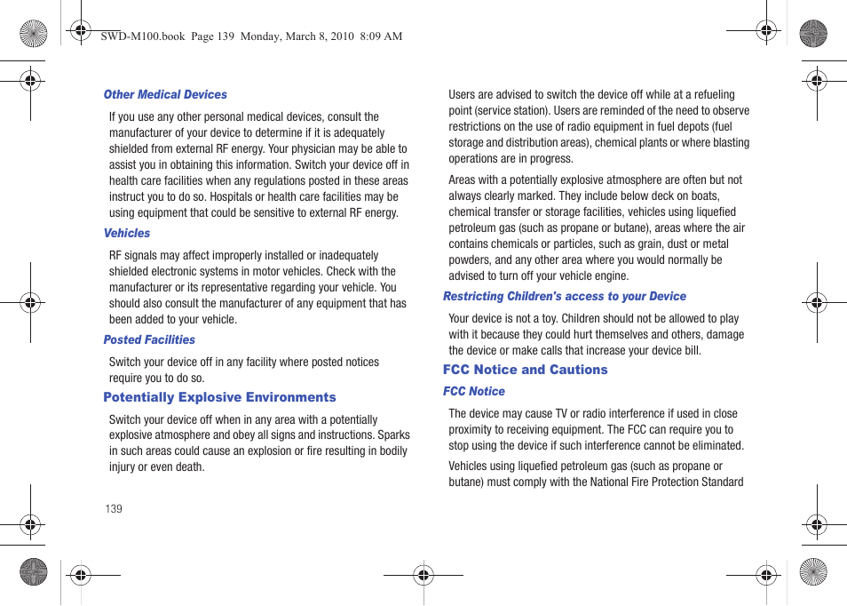 Potentially explosive environments, Fcc notice and cautions | Samsung SWD-M100ZKECLW User Manual | Page 142 / 159