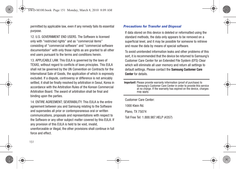 Samsung SWD-M100ZKECLW User Manual | Page 154 / 159