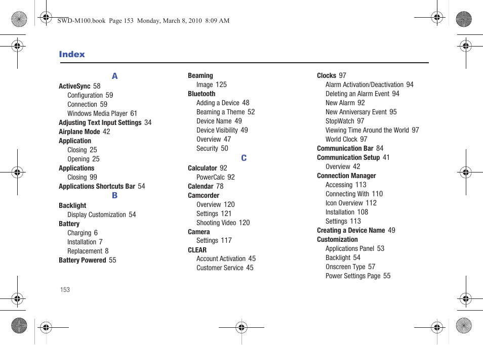 Index | Samsung SWD-M100ZKECLW User Manual | Page 156 / 159