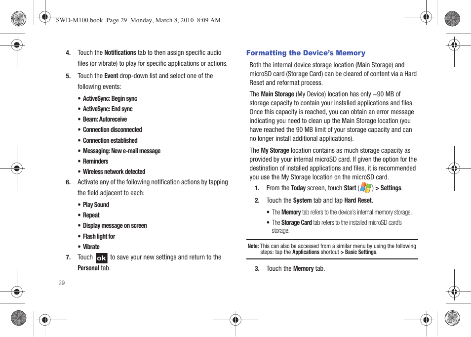 Formatting the device’s memory | Samsung SWD-M100ZKECLW User Manual | Page 32 / 159