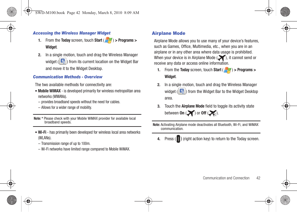 Airplane mode | Samsung SWD-M100ZKECLW User Manual | Page 45 / 159