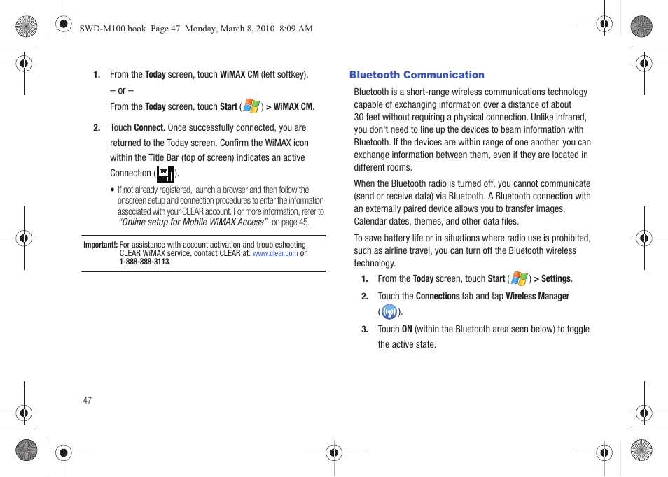 Bluetooth communication | Samsung SWD-M100ZKECLW User Manual | Page 50 / 159