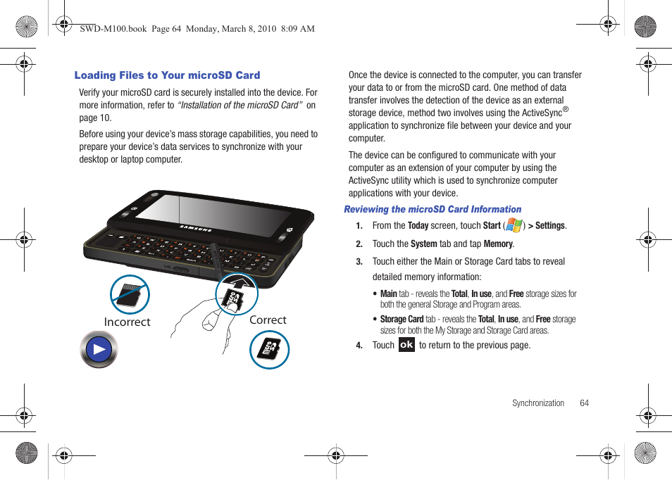Loading files to your microsd card, Incorrect correct | Samsung SWD-M100ZKECLW User Manual | Page 67 / 159