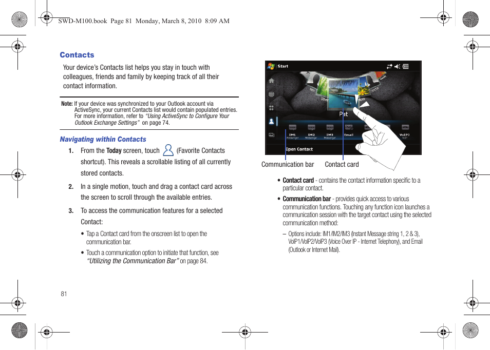 Contacts | Samsung SWD-M100ZKECLW User Manual | Page 84 / 159