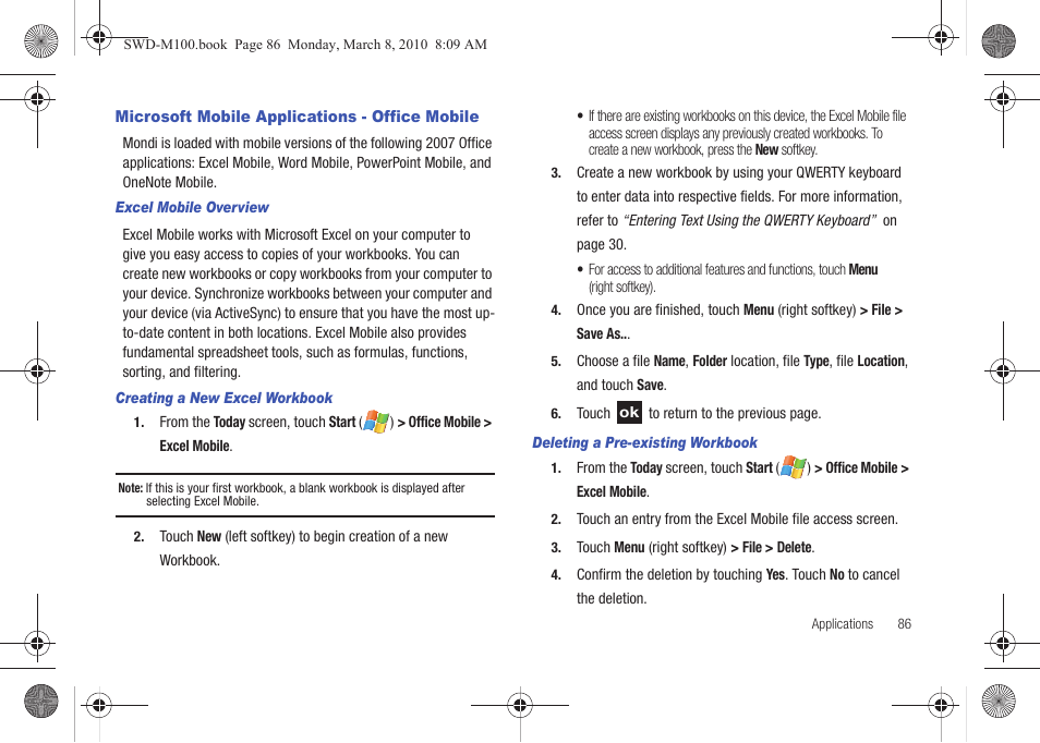 Microsoft mobile applications - office mobile | Samsung SWD-M100ZKECLW User Manual | Page 89 / 159