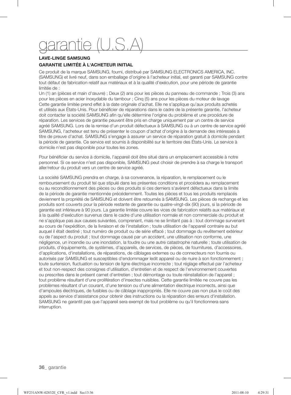 Garantie (u.s.a) | Samsung WF231ANW-XAA User Manual | Page 116 / 120