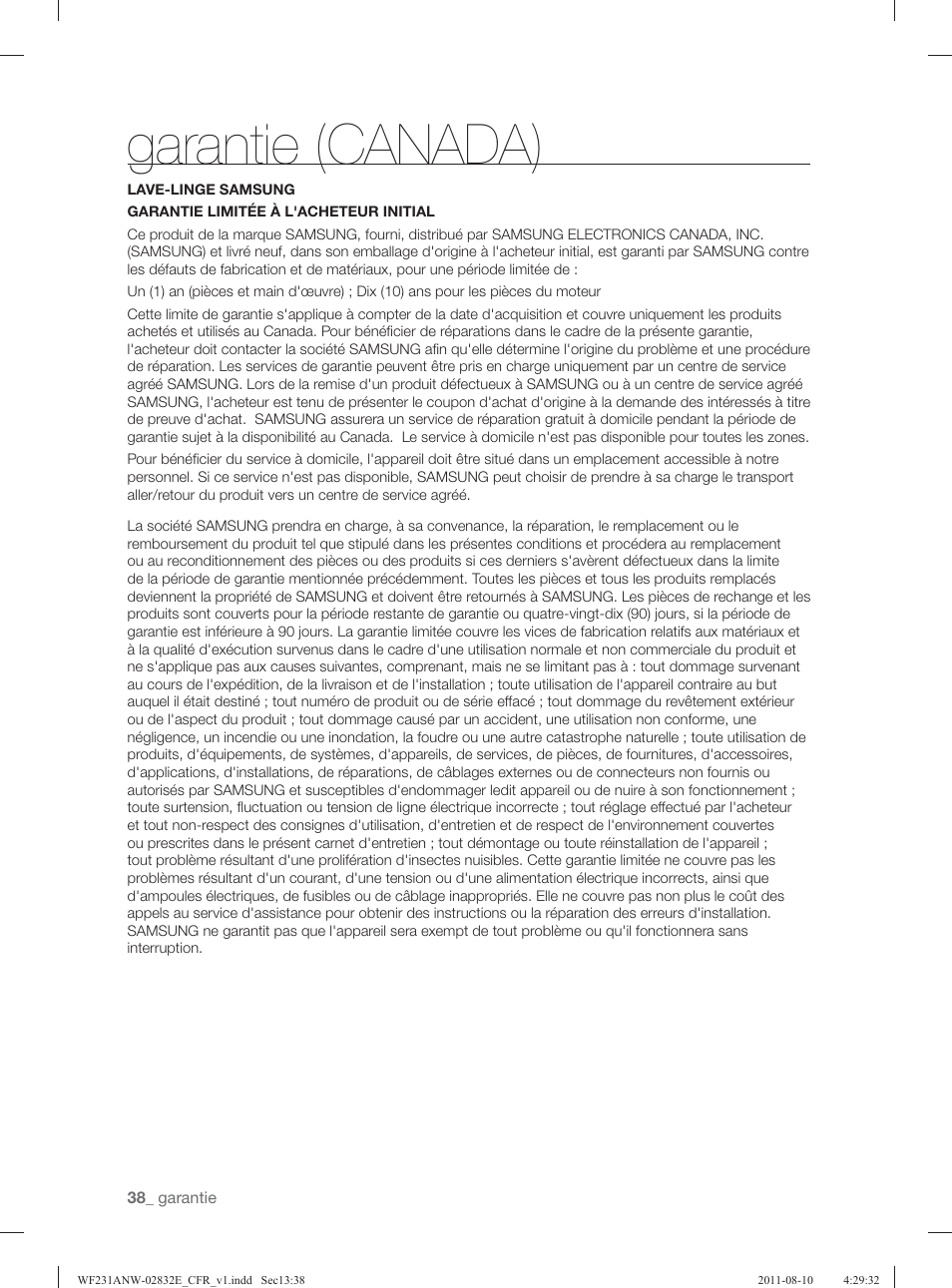 Garantie (canada) | Samsung WF231ANW-XAA User Manual | Page 118 / 120