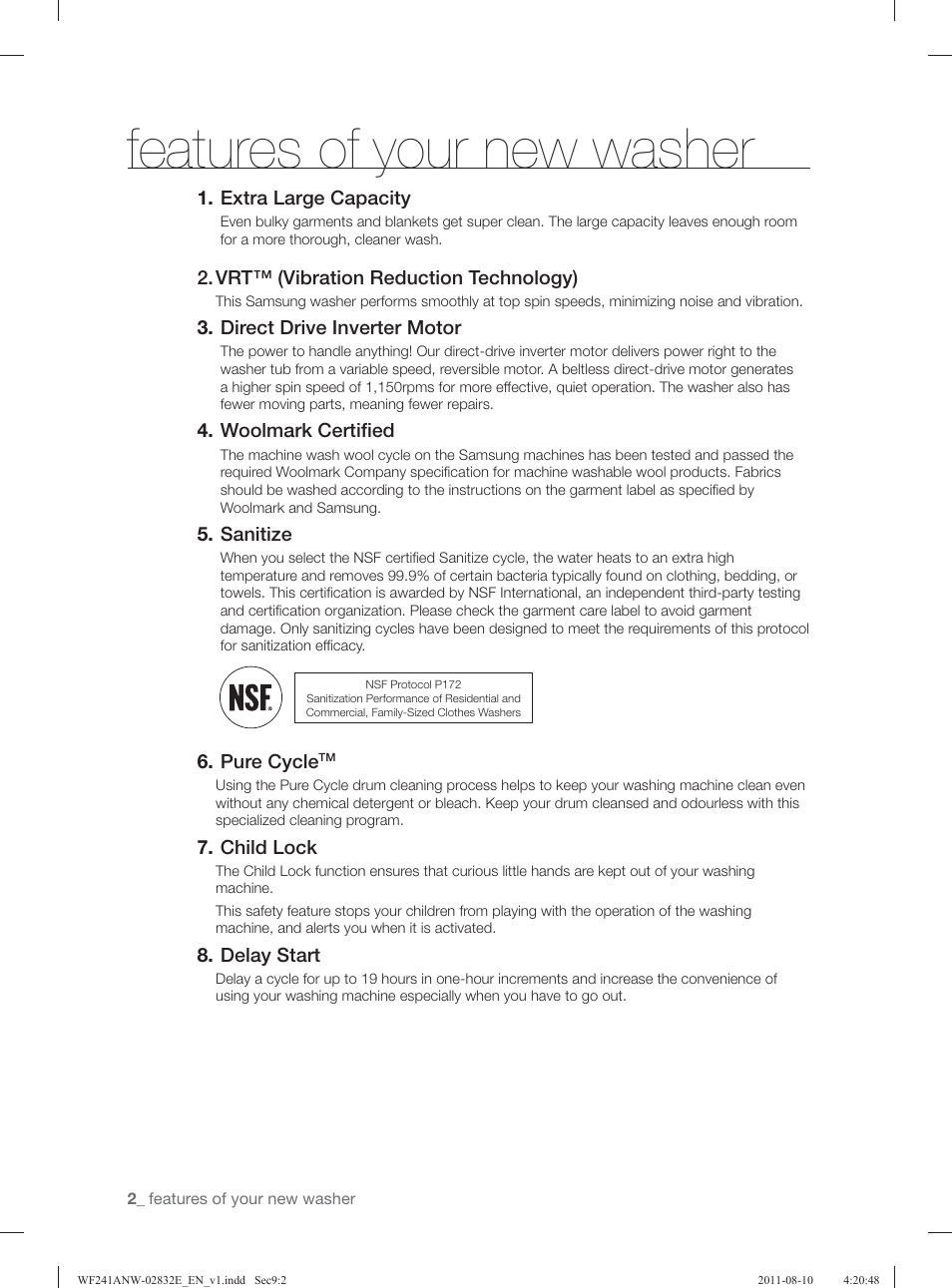 Features of your new washer | Samsung WF231ANW-XAA User Manual | Page 2 / 120