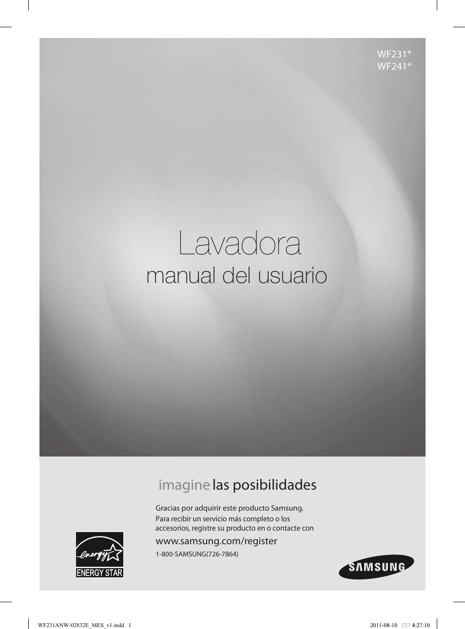 Lavadora, Manual del usuario, Imagine las posibilidades | Samsung WF231ANW-XAA User Manual | Page 41 / 120