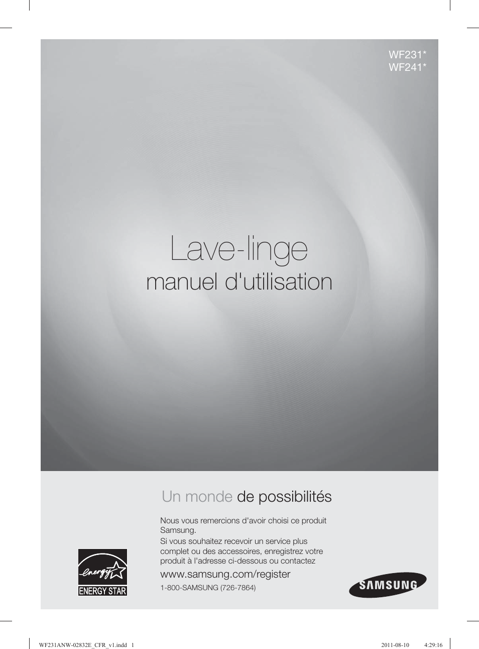 Lave-linge, Manuel d'utilisation, Un monde de possibilités | Samsung WF231ANW-XAA User Manual | Page 81 / 120