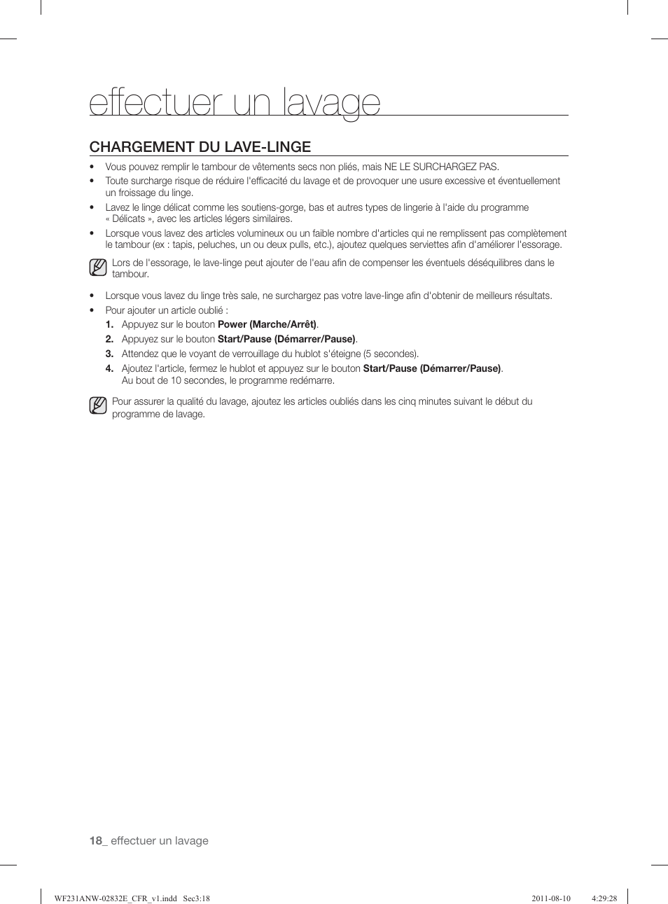 Eff ectuer un lavage, Chargement du lave-linge | Samsung WF231ANW-XAA User Manual | Page 98 / 120