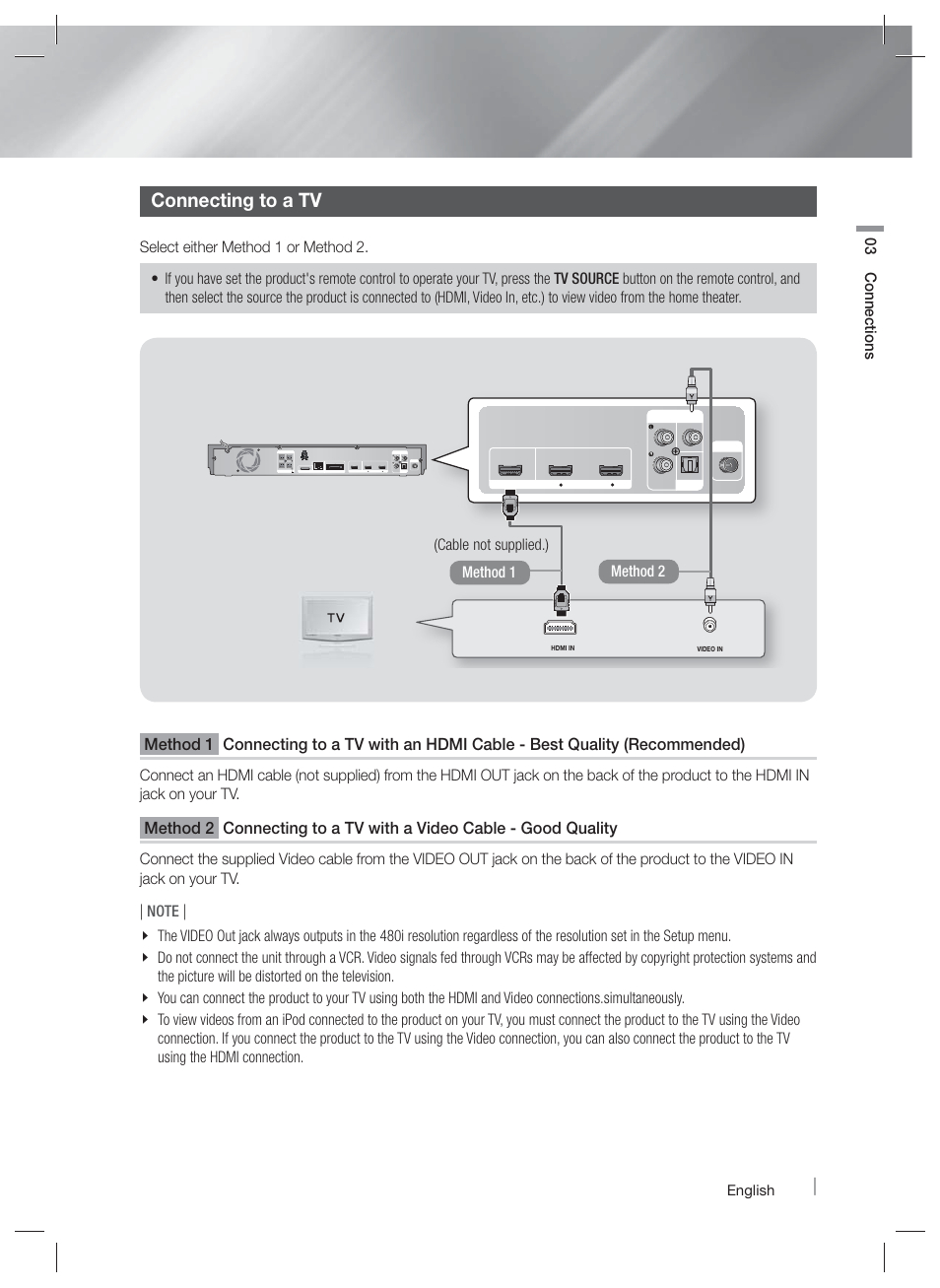Connecting to a tv | Samsung HT-E6500W-ZA User Manual | Page 19 / 66