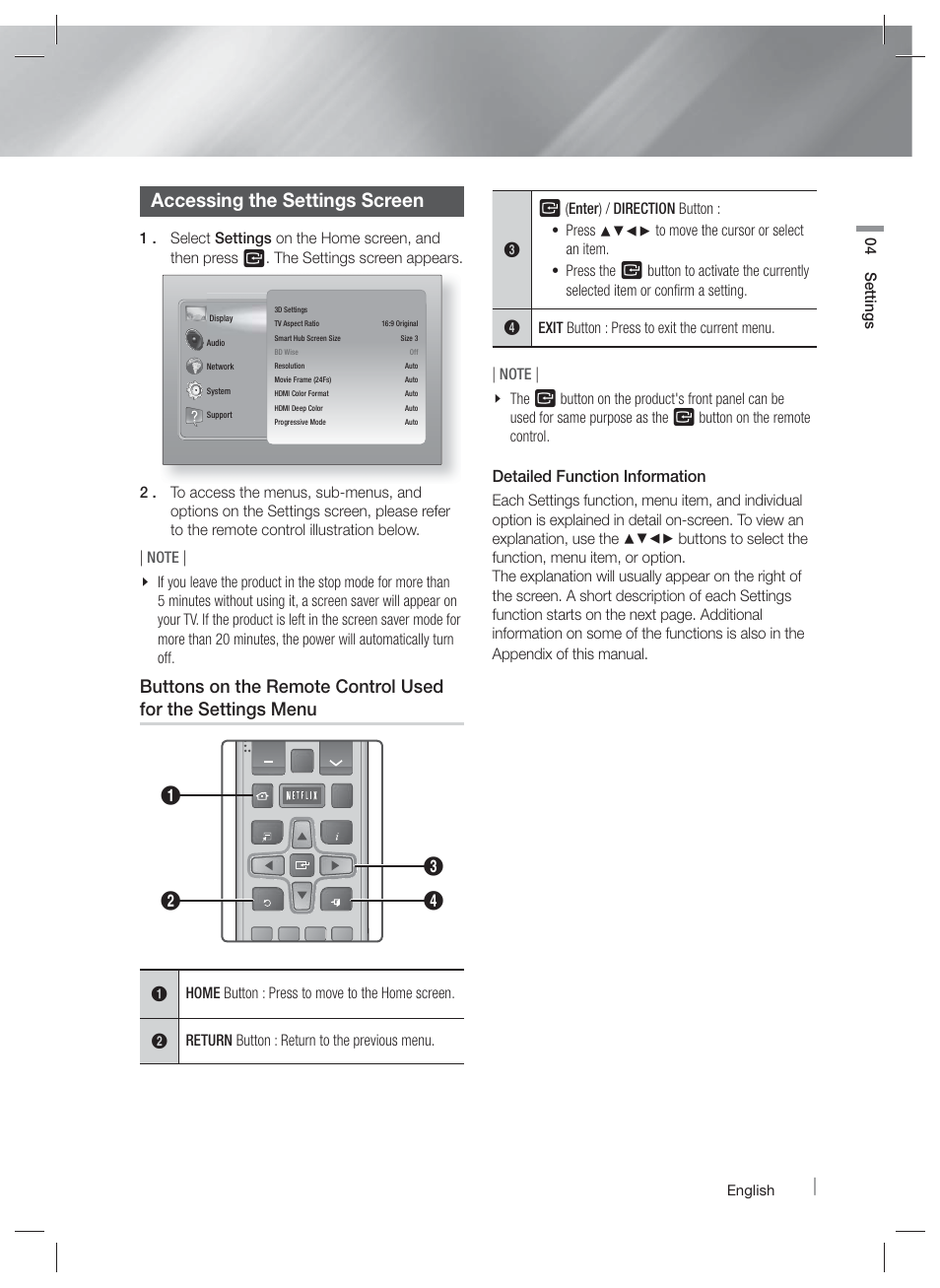 Accessing the settings screen, Detailed function information | Samsung HT-E6500W-ZA User Manual | Page 25 / 66