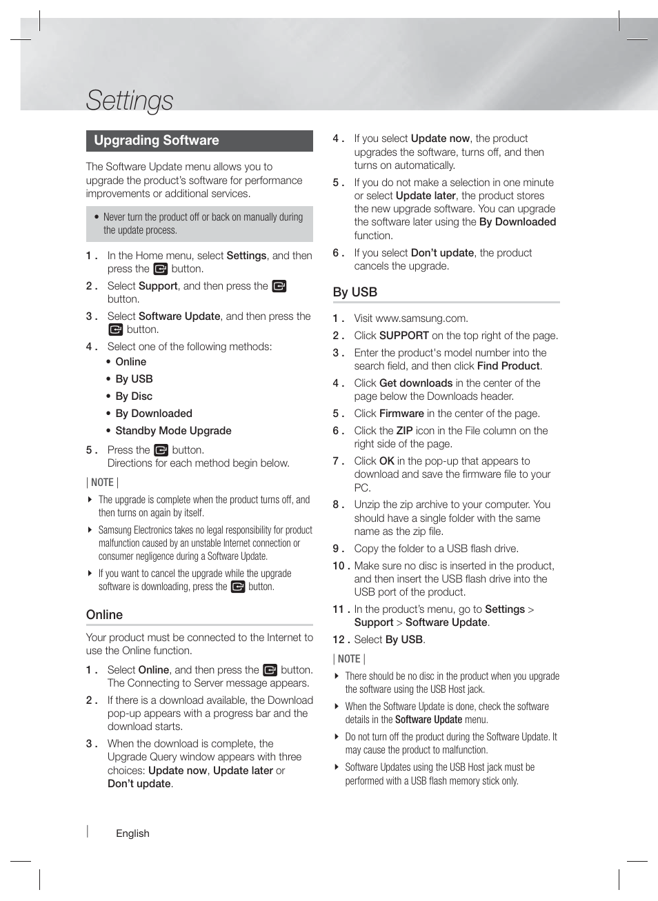 Settings | Samsung HT-E6500W-ZA User Manual | Page 36 / 66