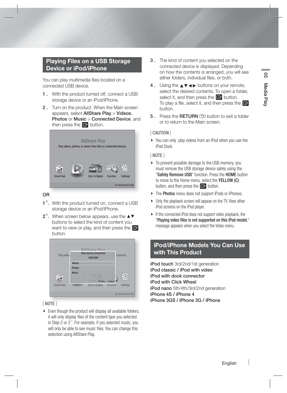 Ipod/iphone models you can use with this product | Samsung HT-E6500W-ZA User Manual | Page 39 / 66