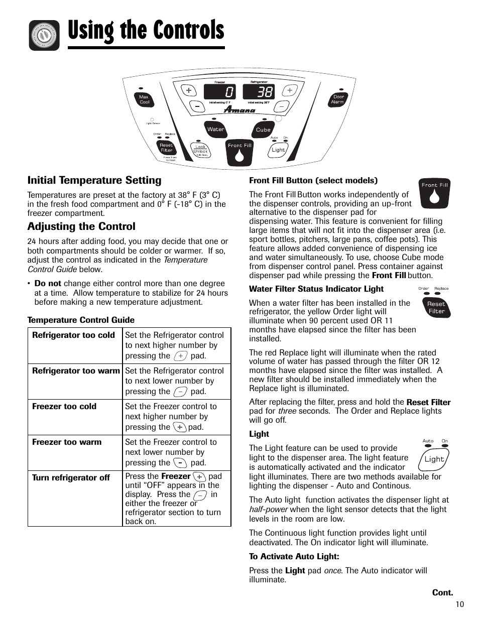 Using the controls | Amana AFI2538AEW User Manual | Page 11 / 96