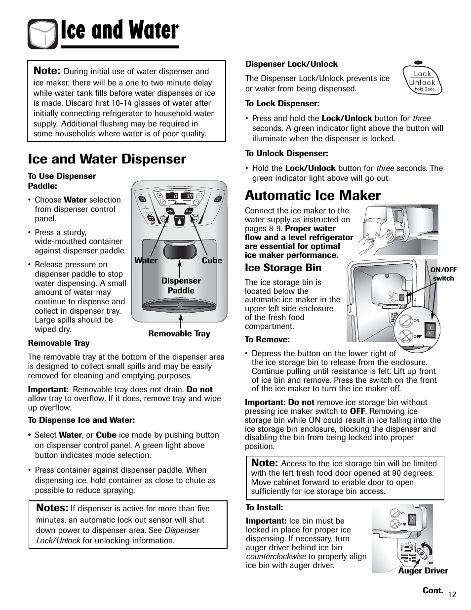 Ice and water, Ice and water dispenser, Automatic ice maker | Amana AFI2538AEW User Manual | Page 13 / 96
