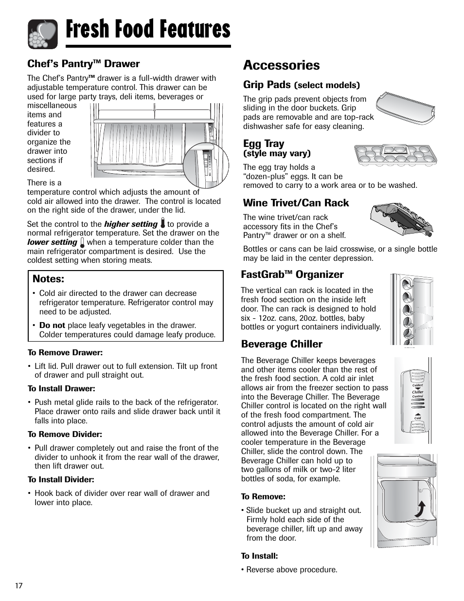 Fresh food features, Accessories | Amana AFI2538AEW User Manual | Page 18 / 96