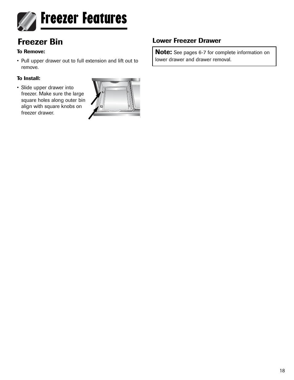Freezer features, Freezer bin | Amana AFI2538AEW User Manual | Page 19 / 96