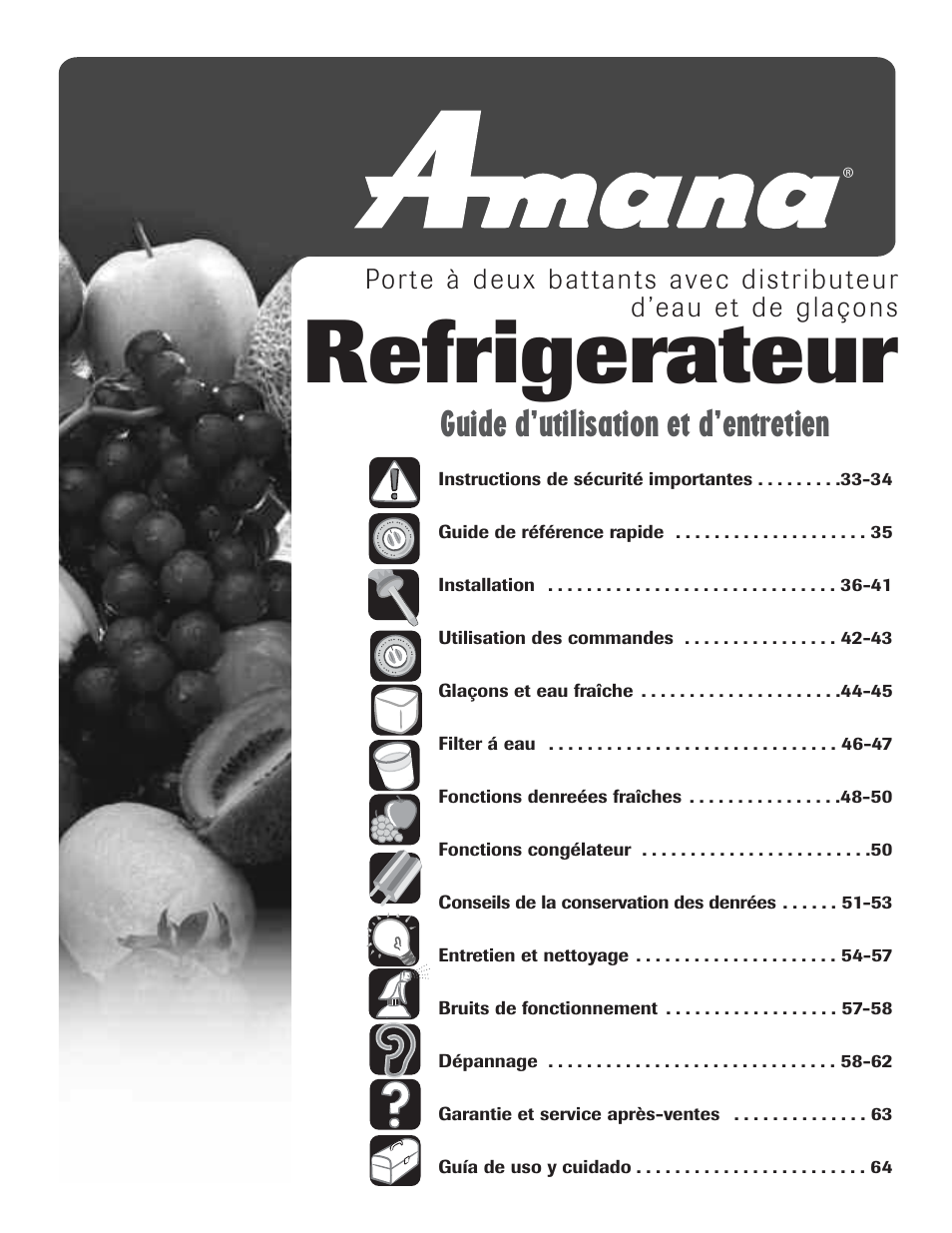 Refrigerateur, Guide d’utilisation et d’entretien | Amana AFI2538AEW User Manual | Page 33 / 96