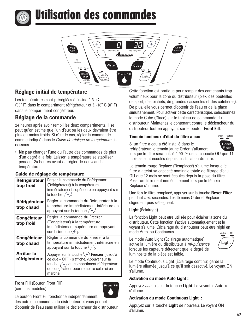 Utilisation des commandes | Amana AFI2538AEW User Manual | Page 43 / 96