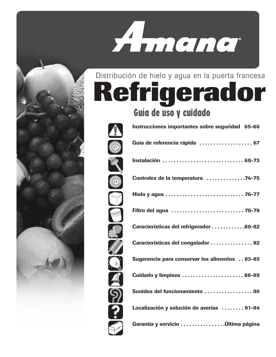 Refrigerador, Guía de uso y cuidado | Amana AFI2538AEW User Manual | Page 65 / 96