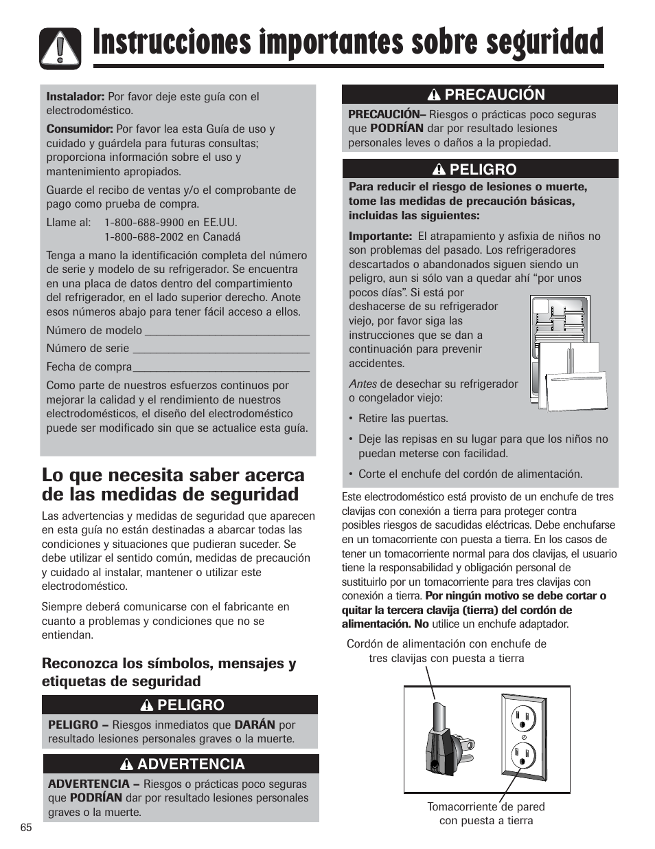 Instrucciones importantes sobre seguridad | Amana AFI2538AEW User Manual | Page 66 / 96